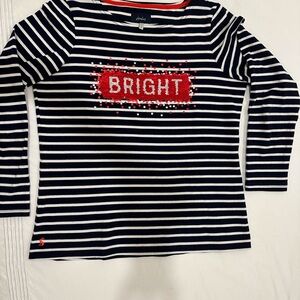 “Joules” Navy and White Striped Holiday Knit Shirt